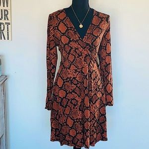 F&F faux wrap snakeskin long sleeve dress